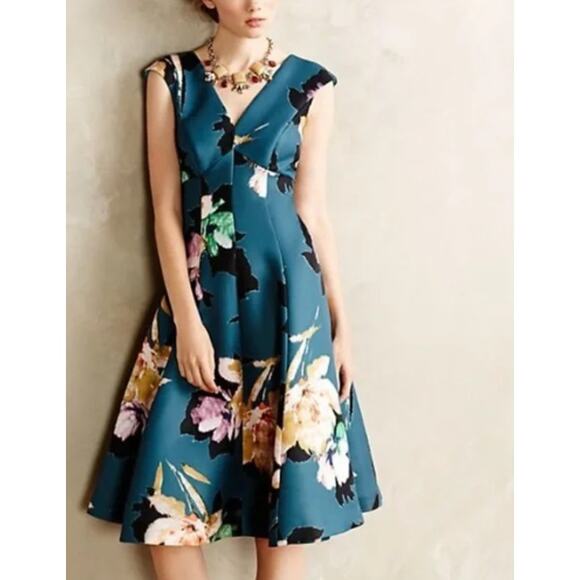 Moulinette Soeurs Anthropologie Fit & Flare cap sleeve Floral Baikal Dress Sz 6 - Picture 1 of 7